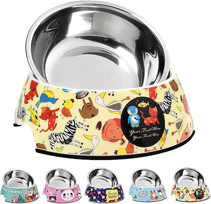 Pet Cats Dogs 2 in 1 Food Water Bowls - Non Slip Skid Proof Heavy Duty Pet Cats Dog Food Water Bowls for Feeding Drinking Small Medium Large Dogs Cats Puppies -Cartoon Animal World-L