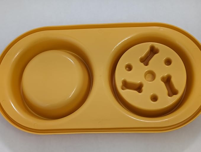 Pets Anti-Skid Dog Bowl Set - Removable Double Slow Feeder With Non-Skid Silicone Mat - Stainless Steel Water Bowl for Cats & Pets (Yellow)