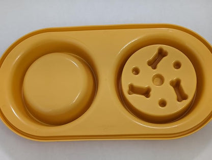Pets Anti-Skid Dog Bowl Set - Removable Double Slow Feeder With Non-Skid Silicone Mat - Stainless Steel Water Bowl for Cats & Pets (Yellow)
