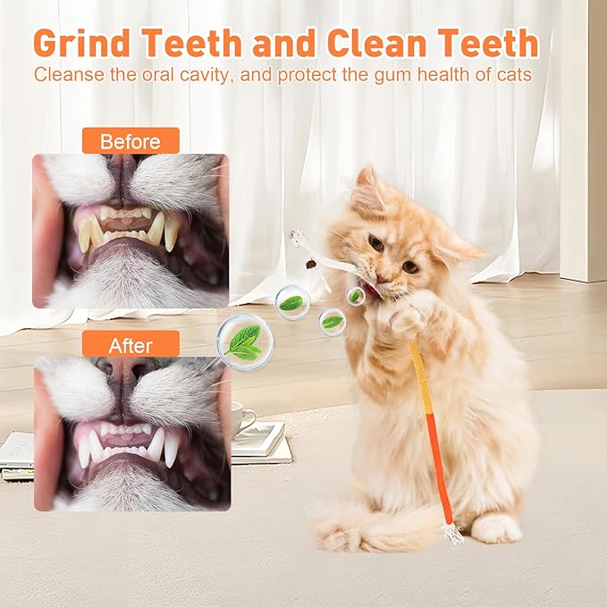 Cat Toys Chew Ropes 3Pcs with Natural Catnip, Safe Teeth Cleaning Toy for Indoor Kittens, Interactive Cat Kitty Toys for All Breeds (27.56 Inches, 3 Bags of Catnip Included)