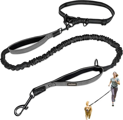 4-6 FT Hands-Free Dog Leash for Running & Walking - Adjustable Waist Belt (28-47"), Shock-Absorbing Bungee, 2 Reinforced Handles, Reflective & Anti-Pull for Small/Medium Dogs, Grey