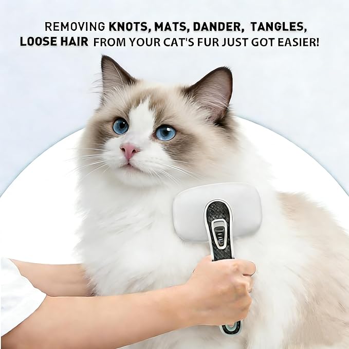 Cat Brushes for Indoor Cats,Skin Friendly Cat Brush for Shedding & Grooming Brush for Long or Short Haired Cats, Easy Clean Retractable Bristles, Grey
