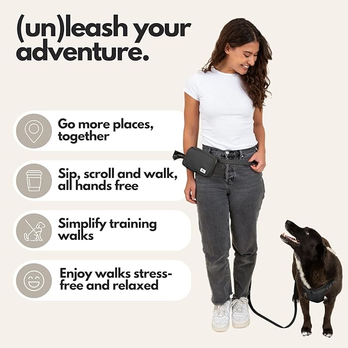 Hands Free Dog Leash with Treat Pouch – Waterproof Cross Body & Waist Leash for Dog Walking and Training with Poop Bag Holder - Cute Walking Accessories for Medium and Large