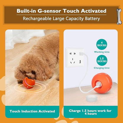 PetDroid Interactive Dog Toys Dog Ball, [Newly Upgraded] Durable Motion Activated Automatic Rolling Ball Toys for/Small/Medium/Large Dogs,USB Rechargeable(Orange)