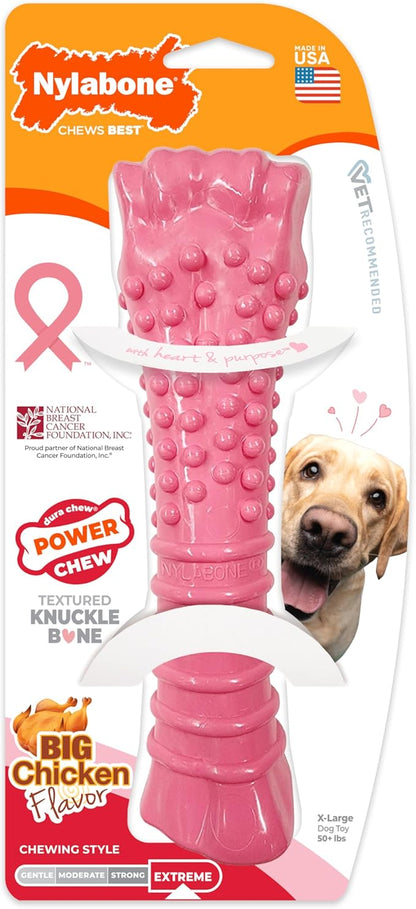 Nylabone Power Chew Breast Cancer Awareness Femur Bone Chew Toy for Dogs, Indestructible Dog Toys for Aggressive Chewers, Chicken Flavor, X-Large/Souper (1 Count)