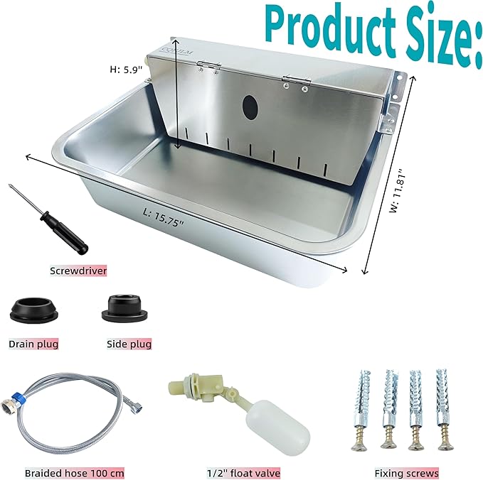 Stainless Steel Automatic Dog Water Bowl Large Capacity Wall-Mounted Pet Water Dispenser with Flip Cover Design,Suitable for Cats,Dogs,Chickens Ducks Other Poultry,Suitable for Indoor & Outdoor Use
