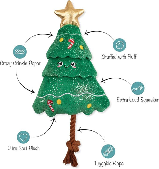Fringe Studio Pet Toy, FIR Real Fun Ahead Christmas Tree Plush Dog Toy with Rope, PetShop Collection (314630)