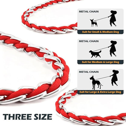 Chain Dog Leash Chew Proof Metal Leash for Medium Large Dogs, Chain Link Dog Anti Chew 5.2FT / 4FT Strong Anti Bite Comfortable Soft Padded Handle (Red, 5FT(80-150lb))