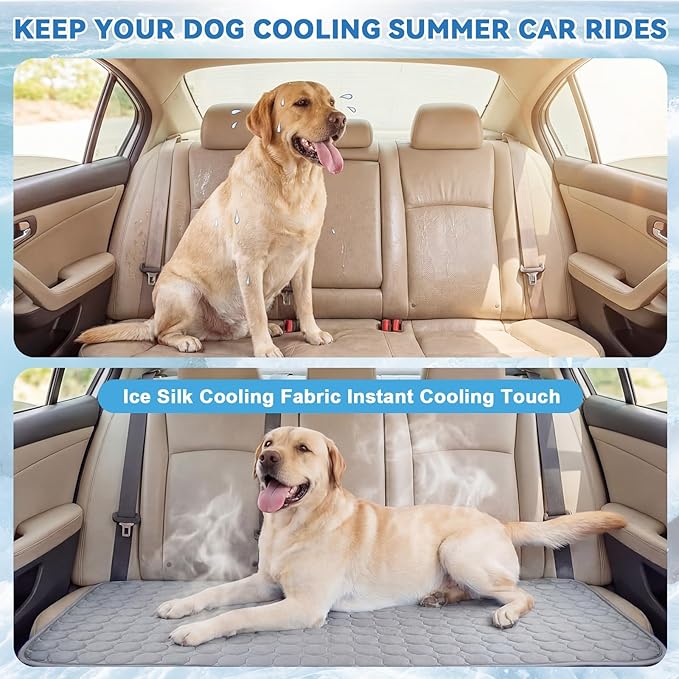 Hahafelt 54"x24.8" Dog Cooling Mat for Car Back Seat, Ice Silk Pet Bed Mat, Non Slip Summer Cooling Pad for Dogs and Cats, Fits Backseat Extenders Protector, Trucks, Suvs, Indoor & Outdoor (Gray)