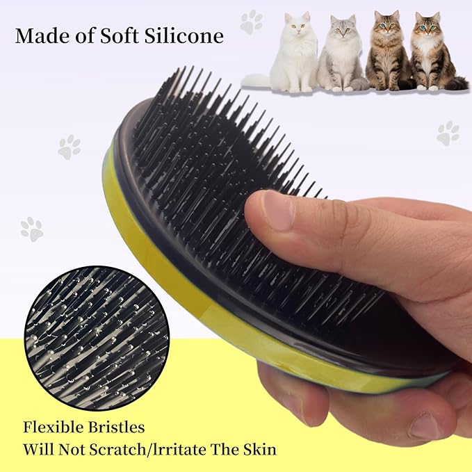 Cat Brush for Shedding - Perfect Grooming Tool for Long-Haired Cats | Deshedding & Hair Remover for Indoor Pets (Yellow)