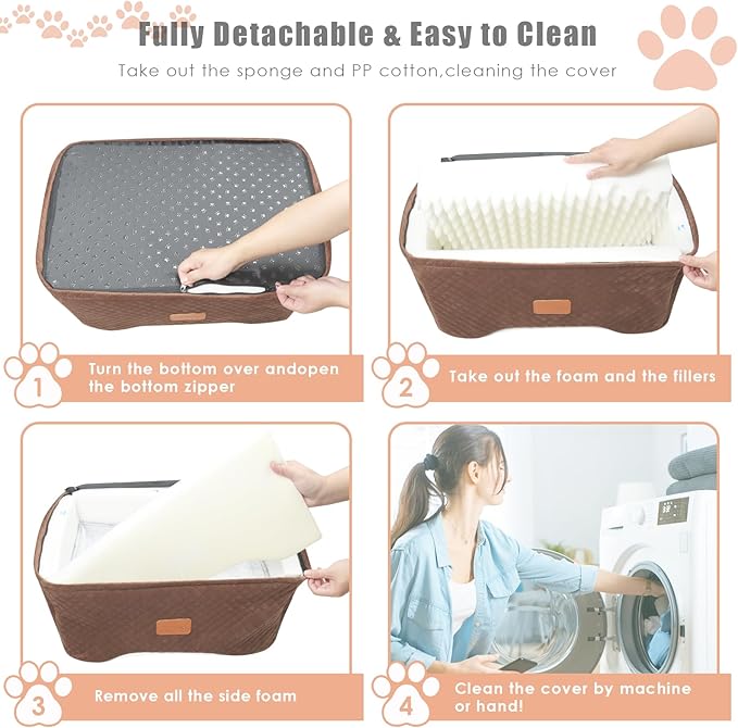 AlfaTok Memory Foam Booster Dog Car Seat Medium Dogs, Elevated Pet Car Seat Under 45 LBS, Detachable Washable, Anti-Slip Dog Booster Seat for Car Back Seat Only, Travel Dog Car Bed, Dog Seat Belt