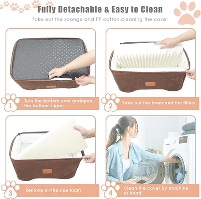 AlfaTok Memory Foam Booster Dog Car Seat Medium Dogs, Elevated Pet Car Seat Under 45 LBS, Detachable Washable, Anti-Slip Dog Booster Seat for Car Back Seat Only, Travel Dog Car Bed, Dog Seat Belt