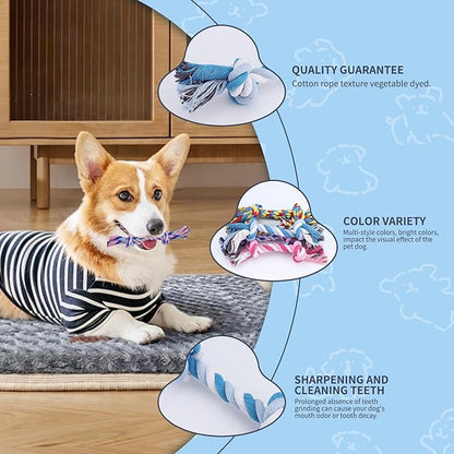 90PCS Dog Rope Toys, Cotton Rope Toy, Multi-Color Ropes Toys for Dogs, Dog Accessories for Small and Medium Dogs, Puppy Essentials (Blue)
