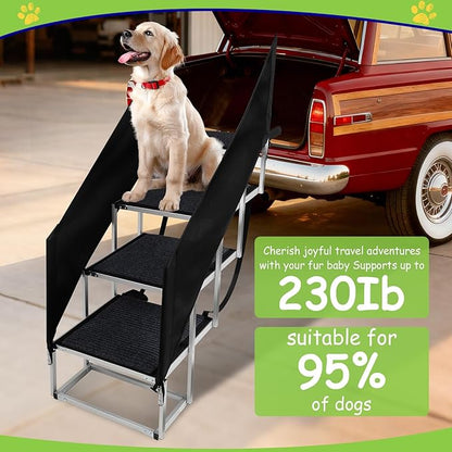 Dog Stairs with Guardrail for Large Dogs Extra Wide 20 Inch Step, 34 Inch 4 Step Non Slip Surface, Supports up to 230 lbs Designed for Oversized SUVs, Off Road Vehicles, and Pickup Trucks- Felt