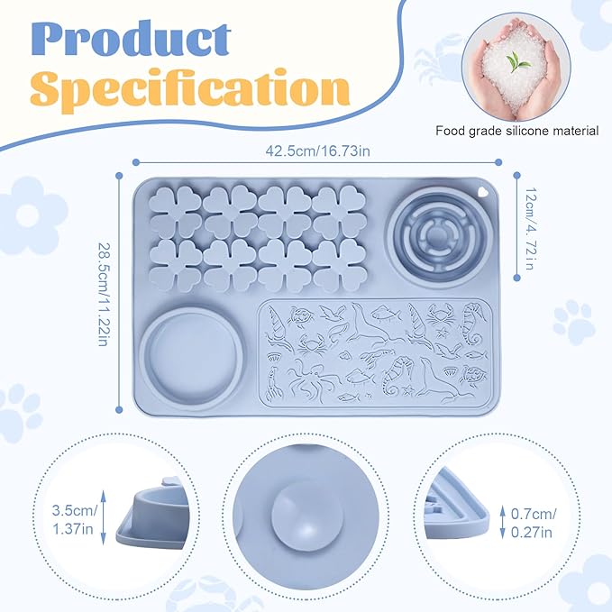 Silicone Lick Mat for Dogs & Cats – Slow Feeder Dog Bowl, Non-Slip Licking Mat for Large & Small Breeds, Puzzle Feeder & Snuffle Mat for Fast Eaters, Interactive Pet Food Mat