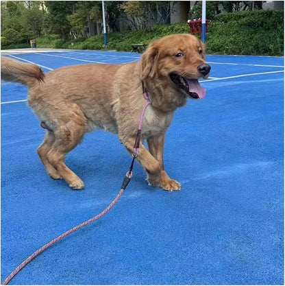 MayPaw Heavy Duty Rope Dog Leash, 3/4/5/6/7/8/10/12/15 FT Nylon Pet Leash, Soft Padded Handle Thick Lead Leashes for Large Medium Dogs (Pink Black, 1/2" * 8')