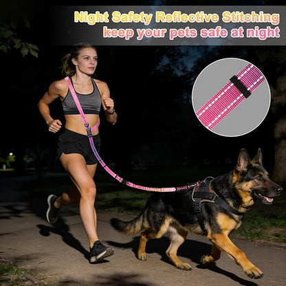 Philorn Hands Free Dog Leash, Crossbody Dog Leash, 6.9-8.9 Ft Multifunctional Waist Walking Belt with Car Safety Buckle for Large and Medium Dogs Jogging,Running,Training (Pinkish-Purple, 25-120 lbs)