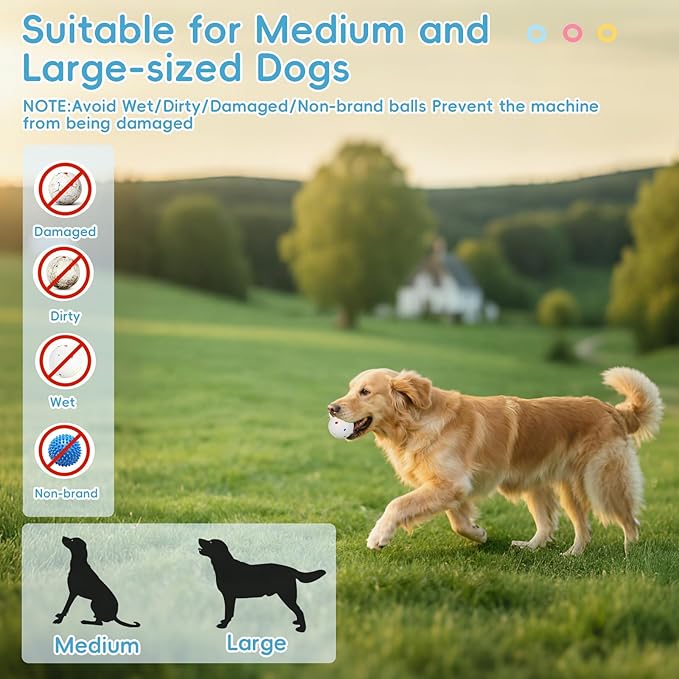 FAHKNS Automatic Ball Launcher for Large Dogs: 40/60/80FT Distance Dog Ball Thrower with Remote Control, 3 Adjustable Distances & Random Mode, 8 Pack 2.5" E-TPU Balls Included