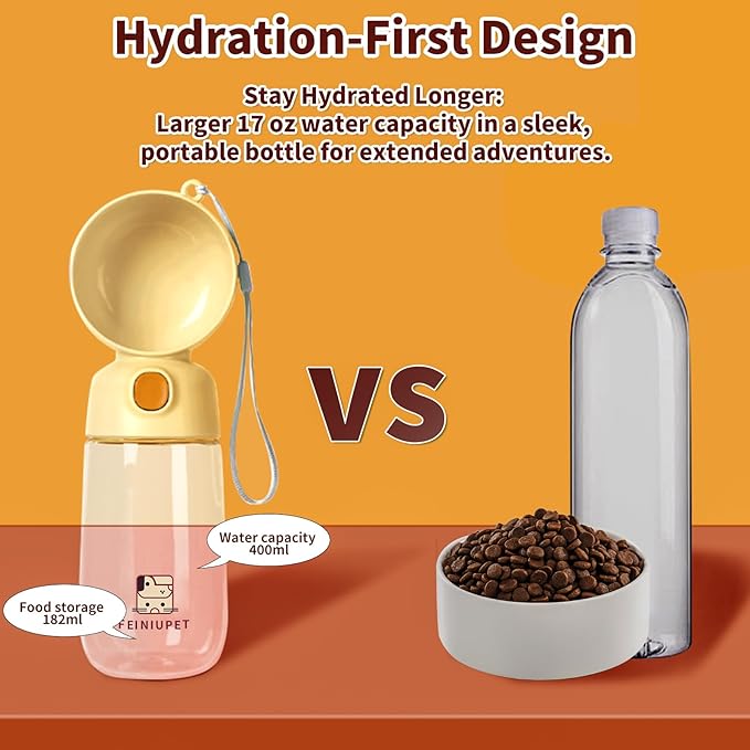 Portable Dog Water Bottle, Large-Capacity Travel Water Dispenser for Cats and Small Dogs - Yellow