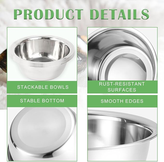 4 Pack Stainless Steel Dog Bowls, 8 Inch Basic Metal Dog Bowls Food and Water Dish for Small Large Dogs, Puppy