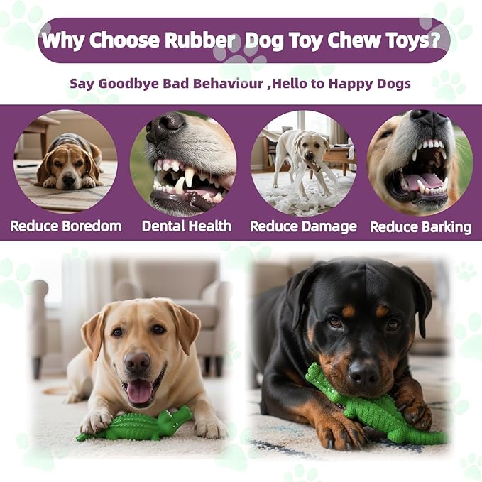 Squeaky Dog Toys for Aggressive Chewers, Dog Chew Toys for Medium and Large Dogs,Tough Alligator Natural Rubber Dog Teething Chew Toy