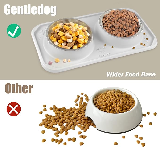 Cat Bowls for Food and Water, Premium Removable Stainless Steel Double Bowls with Non-Slip Bottom & Elevated Stand for Pet and Small Dogs,Upgrade Non-Spill Cat Food Feeder (Light Grey)