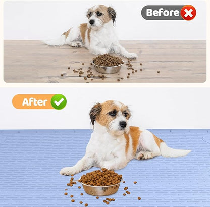 Dog Food Mat, Extra Large 34" x 22" Silicone Pet Feeding Mat with Raised Edge Pet Placemat for Small, Medium, and Large Pets Non-Slip, Easy to Clean (Blue)
