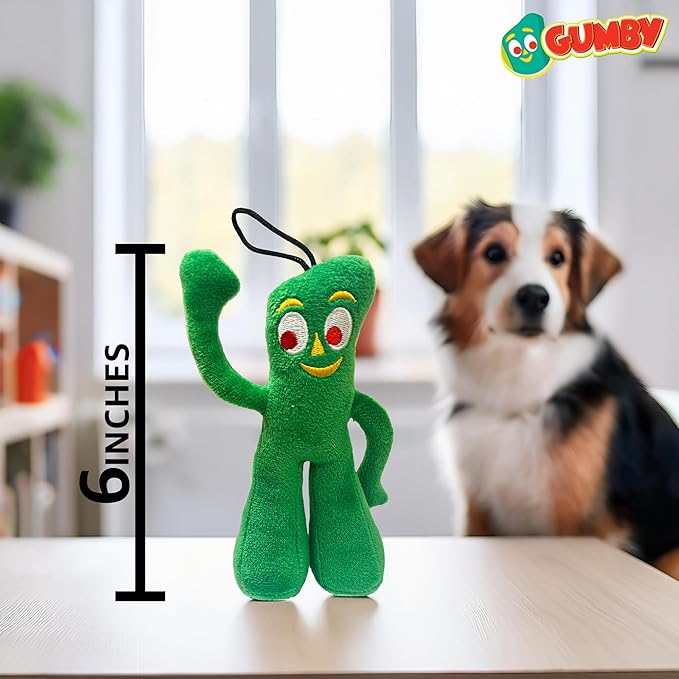 Multipet Small Gumby Stuffed Dog Toy with Squeaker | Gumby Dog Toy Plush Small | Green | 6" | Officially Licensed (6" - Plush Gumby)