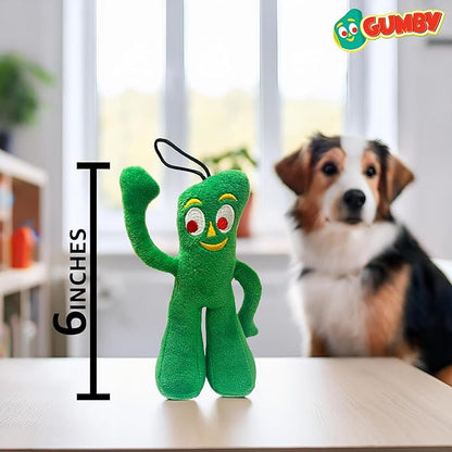 Multipet Small Gumby Stuffed Dog Toy with Squeaker | Gumby Dog Toy Plush Small | Green | 6" | Officially Licensed (6" - Plush Gumby)
