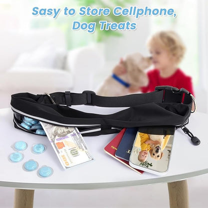 Caudblor Waist Leash for Medium Large Dog Walking, Bungee Hands Free Leash with Zipper Pouch, Around The Waist No Pull Running Dog Belt, Padded Handle Jogging No Hands Heavy Duty