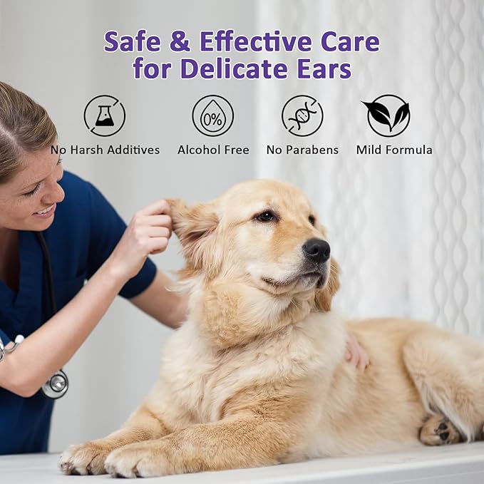 Ear Wipes for Dogs and Cats, Dog Ear Finger Wipes, Gentle Ear Cleaner for Wax, Dirt & Odor, Relieves Discomfort & Soothes Ears, Non-Irritating, 50 Count