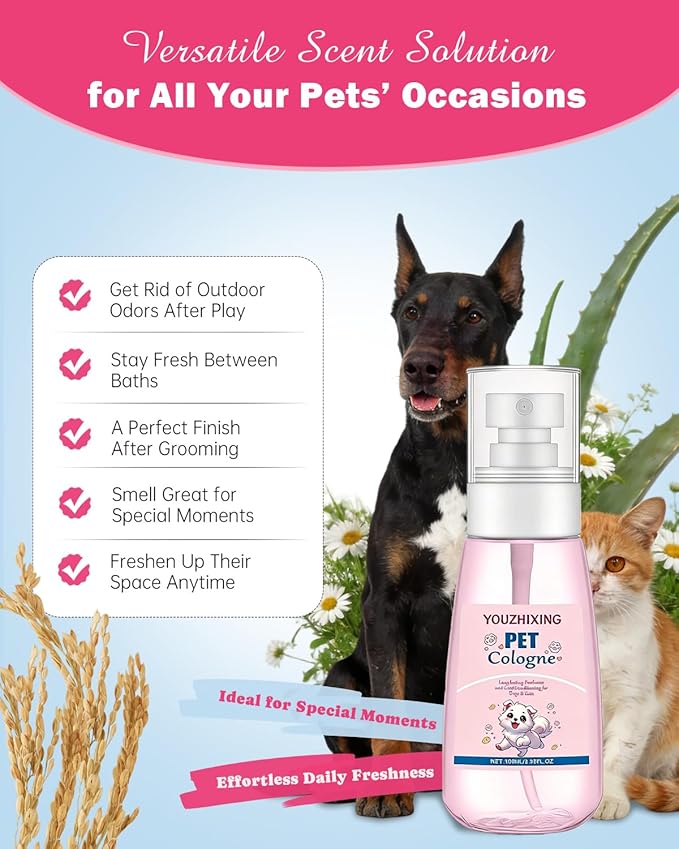 Dog Perfume & Pet Cologne - Long Lasting Baby Powder Scent | Alcohol-Free & Safe if Licked | Water-Based Deodorizer for Dogs & Cats | Fur-Conditioning, Non-Sticky