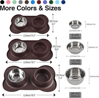 Dog Bowls 2 Stainless Steel Bowl for Pet Water and Food Feeder with Non Spill Skid Resistant Silicone Mat for Pets Puppy Small Medium Cats Dogs