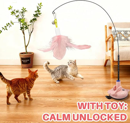Walfront Indoor Interactive Cat Toy Wand with 4PCS Feather Attachments & Suction Base - 2 Play Modes, Solo Play & Owner Interaction, Boost Jumping & Hunting Skills, Fun & Engaging for Cats