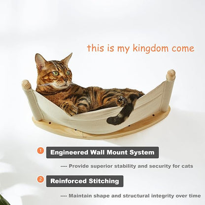 Cat Hammock Wall Mounted with Removable Cushion - Cozy Space Saving Perch for Indoor Cats, Soft Washable Bed & Modern Cat Shelf for Lounging