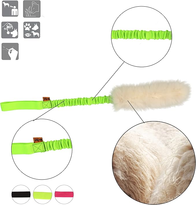 Dingo Dog Toy - Sheepskin tug with Green Bungee, Agility Motivation Reward tug for Training and Fun 15581