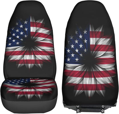 Foruidea USA Flag On Abstract Flower Car Seat Covers Universal 2 Pcs Auto Front Seat Cover Fit Most Cars,SUV,Sedan,Trucks