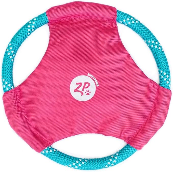ZippyPaws Rope Gliderz - Durable Outdoor Dog Frisbee Toy, Soft Pet Flying Disc for Beach & Pool, Interactive Frisbee for Fetching, Made of Tough Mountain Climbing Rope - Magenta