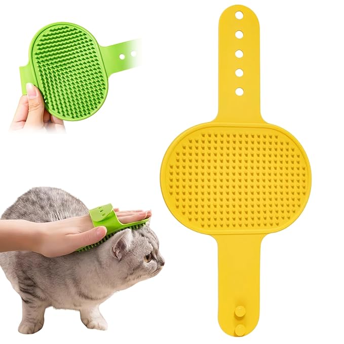 Silicone Grooming Strap Pad for Cats, 2025 New Cat Self Groomer Brush Adjustable Silicone Cat Self Groomer Brush, Multifunctional Cats Combs Massager for Cats Tree Furniture Sofa Chair Legs (Yellow)