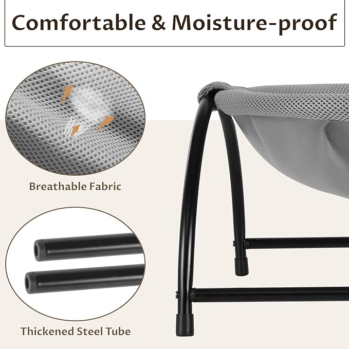 Elevated Cat Hammock Bed - Breathable Mesh & Powder-Coated Steel Frame, Detachable Machine Washable Pet Bed with Anti-Slip Pads, Indoor/Outdoor Use, Easy Tool-Free Assembly