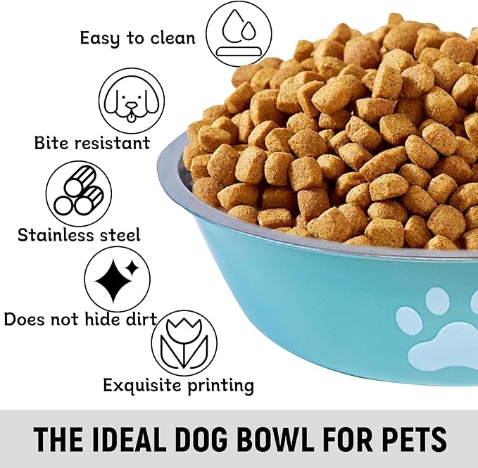 kathson 2 Pack Stainless Steel Dog Bowls,6" Spill Proof Metal Dog Food Bowls,Nonslip Rubber Bottom Pet Food and Water Bowl Set,Puppy Dishes Feeder for Medium Small Dogs,Blue