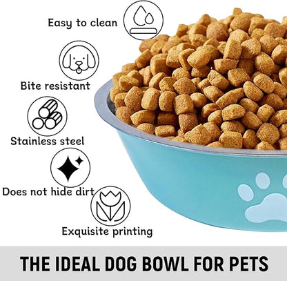 kathson 2 Pack Stainless Steel Dog Bowls,6" Spill Proof Metal Dog Food Bowls,Nonslip Rubber Bottom Pet Food and Water Bowl Set,Puppy Dishes Feeder for Medium Small Dogs,Blue