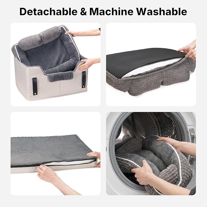 Veehoo 2-in-1 Dog Booster Car Seat & Pet Bed for Small Medium Dogs up to 50lbs, Foldable Travel Car Seat with Safety Leash, Non-Slip Removable Washable Cover