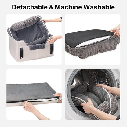 Veehoo 2-in-1 Dog Booster Car Seat & Pet Bed for Small Medium Dogs up to 50lbs, Foldable Travel Car Seat with Safety Leash, Non-Slip Removable Washable Cover
