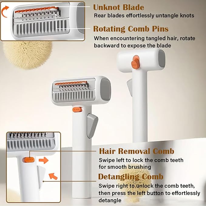 2-in-1 Pet Self-Detangling & Grooming Comb, 2-in-1 Pet Comb, Double-Sided Dematting Brush, Combs Through Knots and Lifts Loose Hair—Quickly (1pcs)