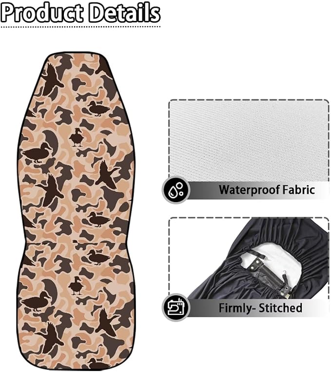 Duck Hunting Car Seat Covers Waterproof Breathable Front Seat Cover Set of 2, Easy to Install Vehicle Front Seats Interior Protector Suitable for Most Car Auto SUV Sedan Truck