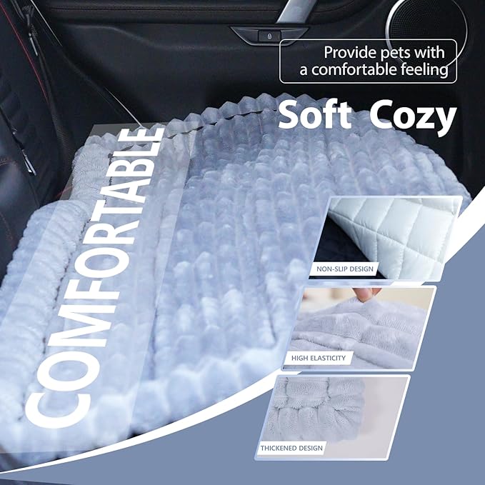 Dog Car Seat Waterproof Bed Cover Non-Slip Car Back Seat Soft and Comfortabl Pet Bed Mat Car Blanket for Travel Backseat Extender Seat Covers Dog Bed for Cars Trucks and SUVs (Light Grey 23.6” x 51”)