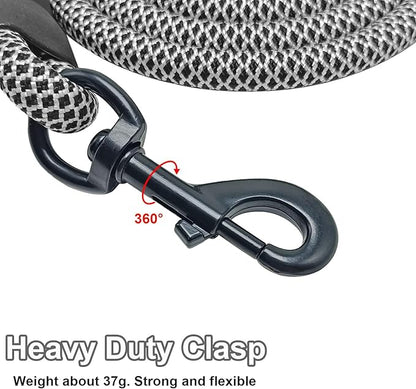 MayPaw 6ft Heavy Duty Rope Dog Leash, Soft Padded Handle Nylon Pet Leash, Thick Walking Lead Leashes for Large Medium Dogs (Black White, 1/2" * 6')