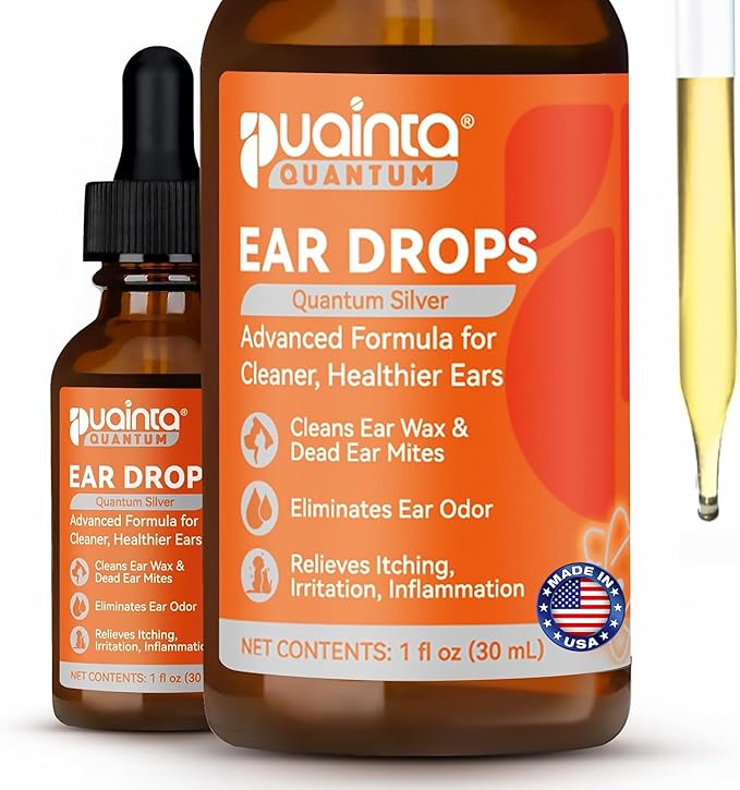 Dog Ear Cleaner, Natural Dog Ear Drops and Infection Treatment, Quantum Silver Dog Ear Cleaning Solution for Itching, Irritation & Wax Build-Up,1oz