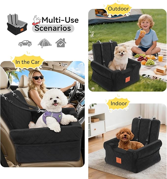 NEEZUKAR Dog Car Seats for Small/Medium Dogs, Elevated Memory Foam Dog Booster Seat, Detachable Washable Pet Car Seat with Safety Belts & Storage Pockets (Black)